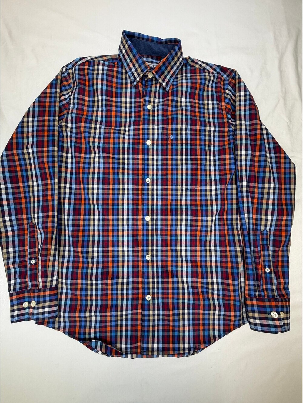 Izod Men's Button Down Shirt Long Sleeve Pockets Plaid Check Size S Multicolor